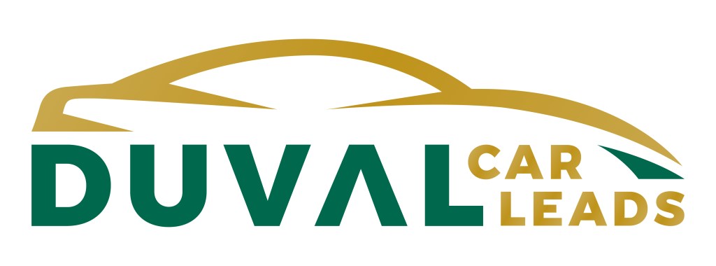 A logo for Duval Car Leads, featuring a stylized car silhouette above the text in gold and green.